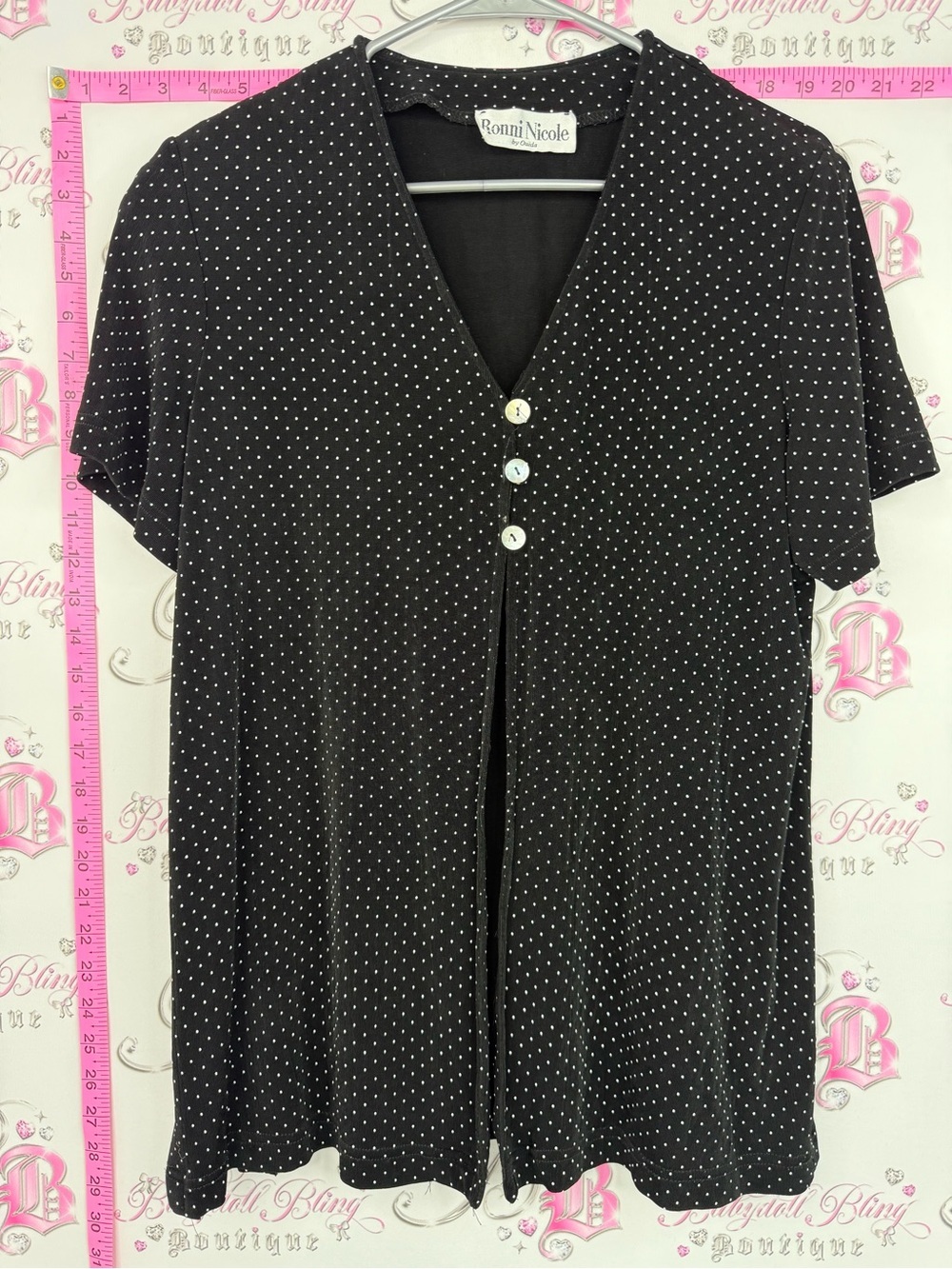 Ronni Nicole vintage top buttons Black & White Polka Dot Short Sleeve Blouse